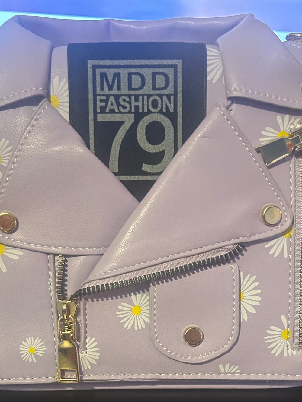 MDD Fashion 79 Lavender Floral Faux-Leather Biker Jacket purse crossbody